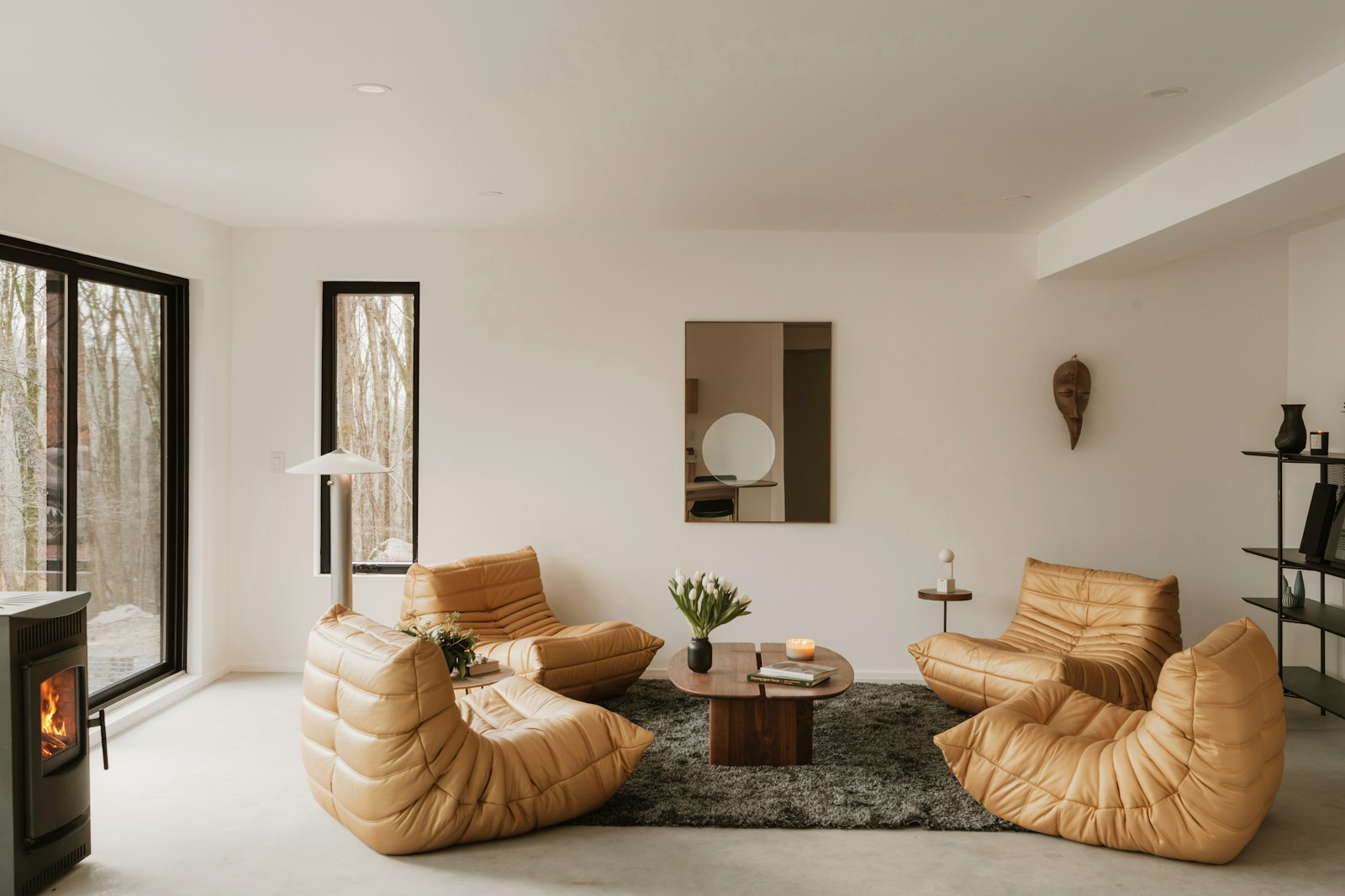 Room with tan lounge chairs
